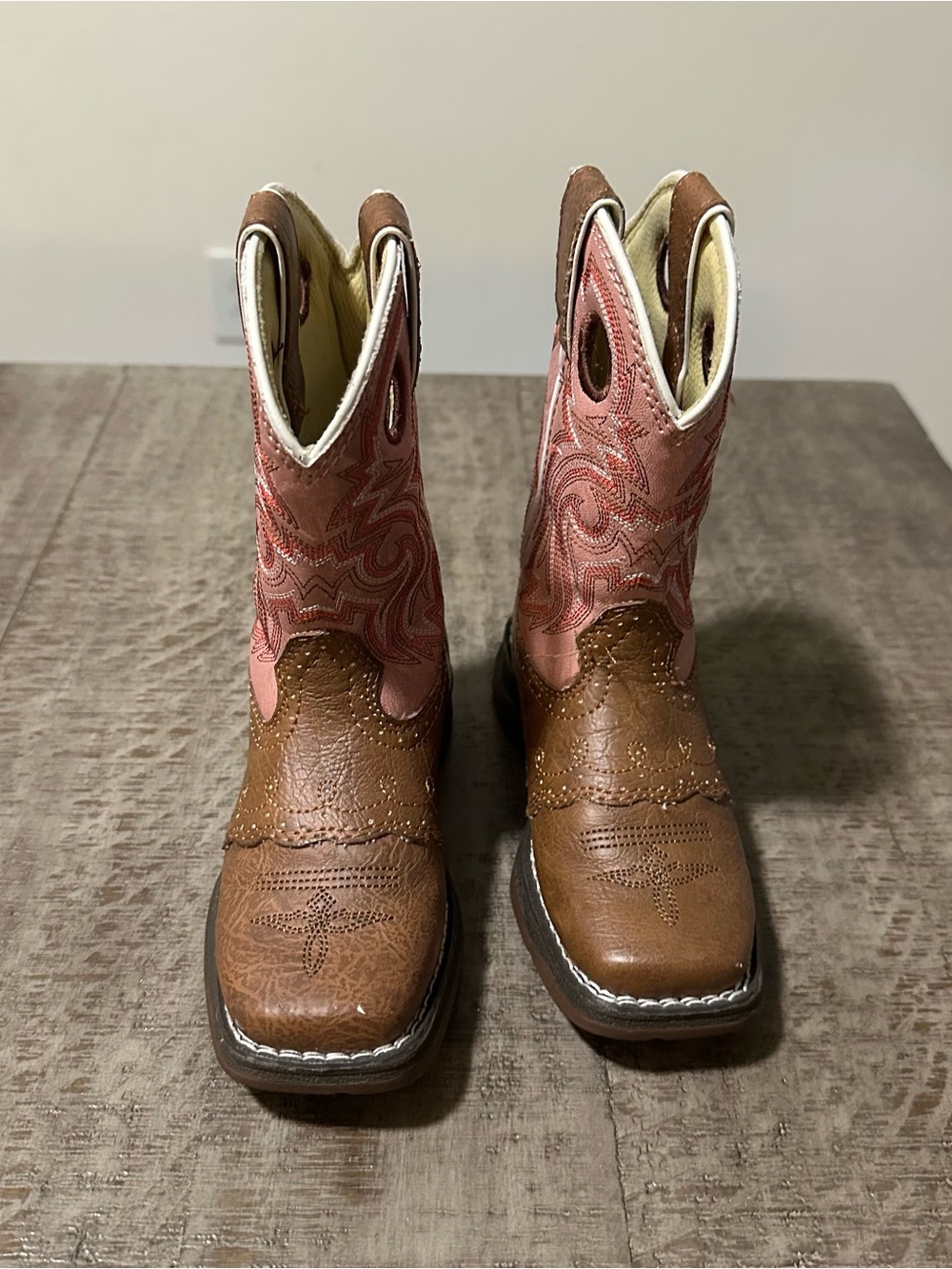 Durango Brown and Pink Girls Western Pull-On Boots